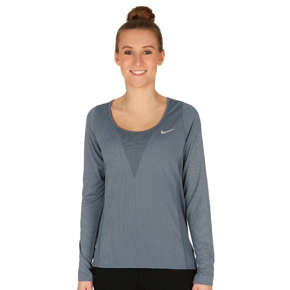 Nike Zonal Cooling Relay Womens Long Sleeve Training Top T-Shirt Gray Blue Sz S